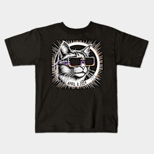 Cat in Eclipse Glasses Totality 2024 Total Solar Eclipse Kids T-Shirt